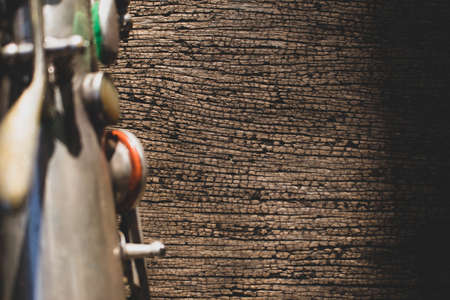 music on wood guitar and saxophone with blues country and jazz hat, vintageの写真素材