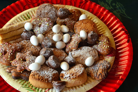 Lovely close up image of Christmas cookies on a plate on a table