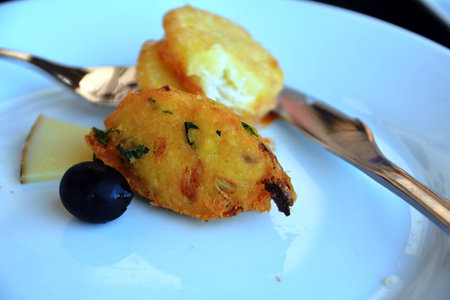 Traditional fried Spanish fish cod croquettes.の写真素材