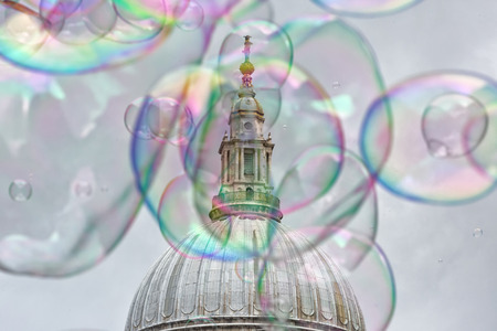 Bubbles from a street entertainer, with St Paul's Cathedral in the background, on the South Bank...