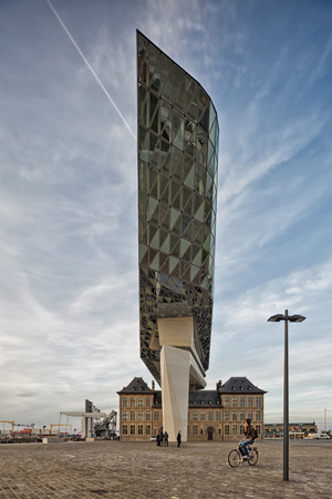 Antwerp, Belgium - October 2016: The new Port House in Antwerp repurposes, renovates into a new headaquarters for the port, creates by Zaha Hadid, her last projectのeditorial素材
