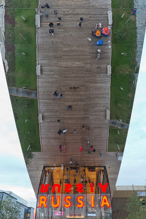MILAN, ITALY - September 2015: Russian pavilion at Expo 2015. The theme of the Universal Exposition is Feeding the Planet, Energy for Life. Designed by the bureau SPEECHのeditorial素材