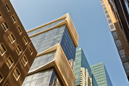 Melbourne, Australia - February 2015: Looking up at a group of skyscrapers in Melbourne