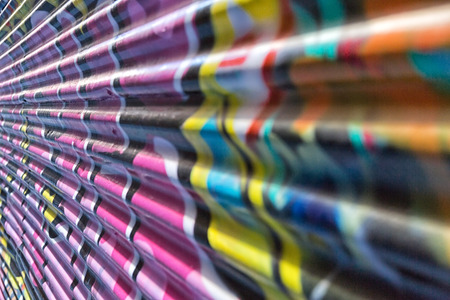 Close-Up of metal textured graffiti in a laneway, street art in a vibrant urban city Melbourneの写真素材