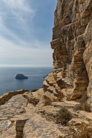 Beautiful seascape view of the sea and rocky shore, the Aegean Sea, Amorgos Island, Greeceの写真素材