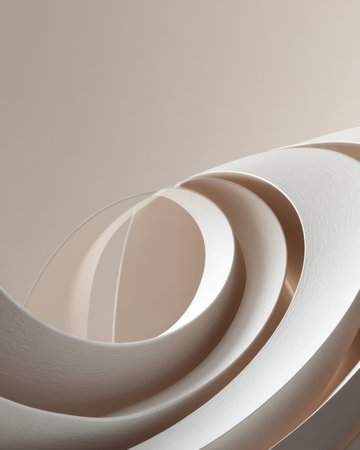 Abstract curved shapes in beige tones forming a smooth and elegant composition, suitable for luxury branding and modern design concepts.の素材