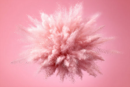 Pink powder explosion on a soft background, abstract representation of creativity, emotion, and expressive energy.の素材
