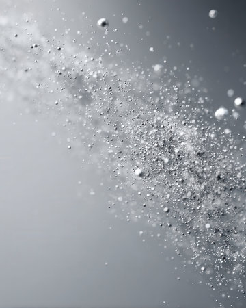 Soft burst of light particles on a neutral background, abstract background conveying lightness and dynamic motion.の素材