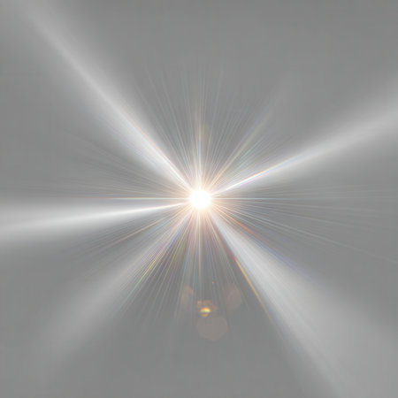 Soft radial light explosion on a light background, abstract concept of beginning and inspiration.の素材