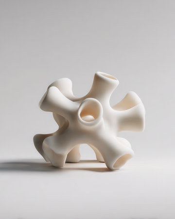 Organic abstract structure with hollow curved shapes and smooth surface. Suitable for creative design and editorial visuals.の素材