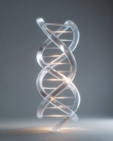 Curved transparent helix form with balanced soft illumination. Suitable for science, innovation, and modern design visuals.の素材