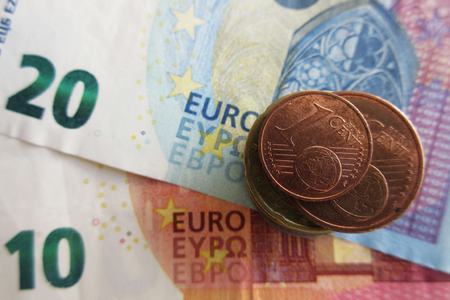 Euro money - coins and banknotes, detailの写真素材