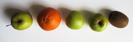 Apples, orange and kiwiの写真素材