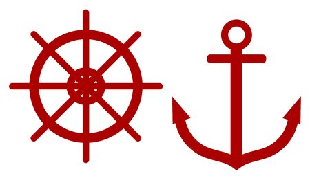 Anchors and steering wheel ship wheel rudder. Nautical symbols. Vector illustrationのイラスト素材
