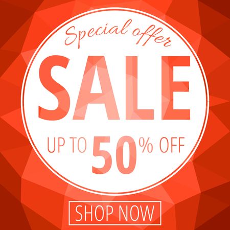 Sale banner template with low poly vector background. Special offers and discounts promotion. vector illustration.のイラスト素材
