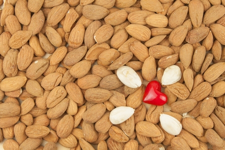 Spilled almonds. We like almonds. Healthy food.の写真素材