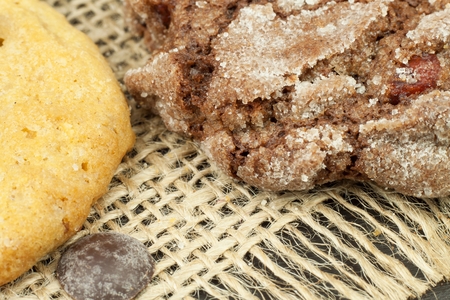 Mixed Cookies on wooden table. Homemade biscuits for breakfast. Food preparation.