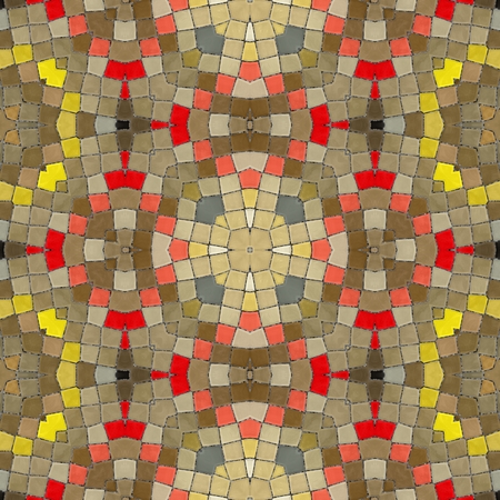 Yellow seamless tiles. New seamless texture of abstract fabric. Arabic tile texture with geometric ornaments. Texture oriental carpets. Mosaic from glass shards.の写真素材