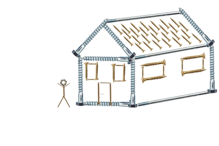 house was built from the screws. Advertising on the screws.の写真素材