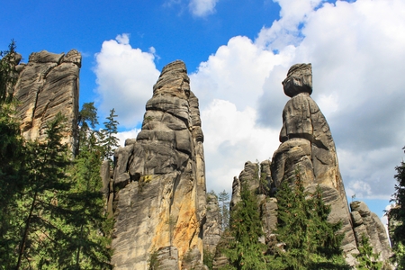 View of the Pillars sandstone. Teplice-Adrspach Rock Town. Rocky town in Adrspach - National Nature Reserve in the Czech Republic, Europeの写真素材