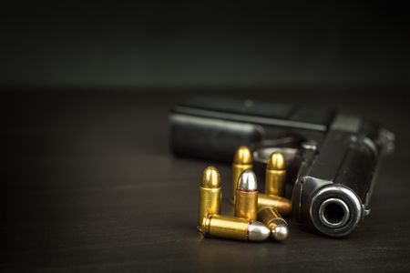 Right to bear arms. Arms control. Detail on the gun. Place for your text. Sales of firearmsの写真素材