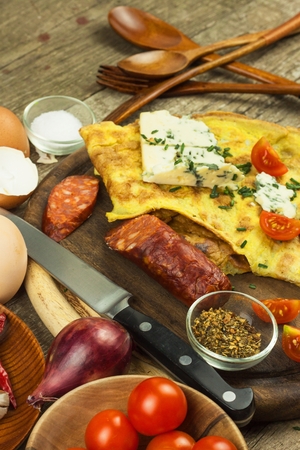 Egg omelet on the kitchen table.  Diet foodの写真素材