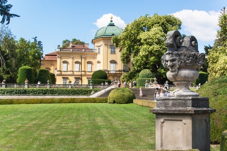 Buchlovice, Czech Republic, July 29, 2017: Baroque chateau Buchlovice, whose construction started before 1700. Opening of gardens on the occasion of traditional celebrations of the garlic harvest.のeditorial素材