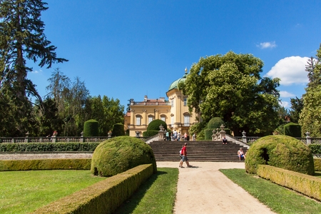 Buchlovice, Czech Republic, July 29, 2017: Baroque chateau Buchlovice, whose construction started before 1700. Opening of gardens on the occasion of traditional celebrations of the garlic harvest.のeditorial素材