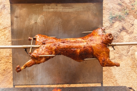 Lamb on the roast.  Preparation of family celebrations. Sheep meat on grillの写真素材