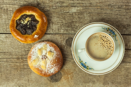 Homemade cake and hot coffee.  Home Breakfast. Sweet snackの写真素材