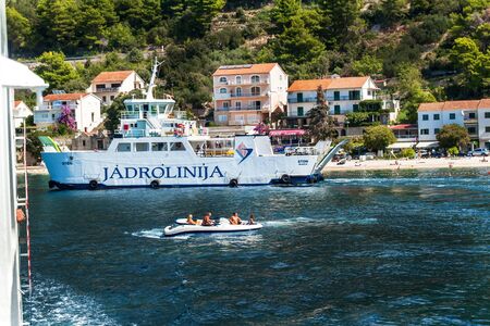 CROATIA, DRVENIK, September 8, 2018: Ferry Jadrolinija between the islands of Croatia in the Adriatic Sea. Sailing in the town of Drvenik on the island of Hvarのeditorial素材