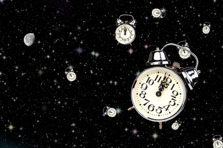 Deep sleep. Midnight on the old alarm clock. Sleep concept. Waiting for midnight. The hour of ghosts