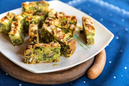 Vegetarian dessert of broccoli and spinach on the table. Healthy food. Homemade dessert.の写真素材