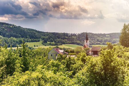 View of the rural Gothic church of St. Martina. Village Dolni Loucky - Czech Republic - Europe. Built in the middle of the 13th century.の写真素材