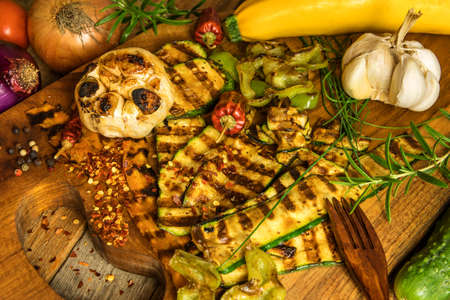 Grilled zucchini and carrots. Vegetarian food. Grilled vegetables. Summer picnic. Preparing a home party.の写真素材