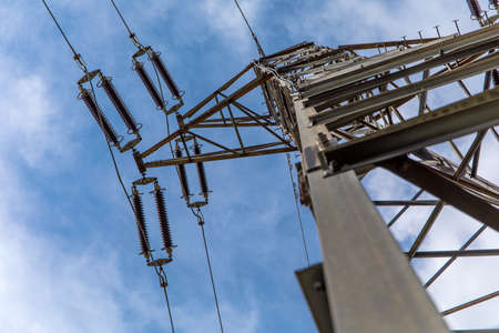 high-voltage power lines. electricity distribution station. high voltage electric transmission...