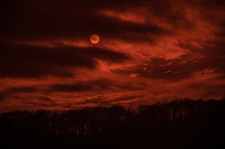 Moody red sunsetの写真素材