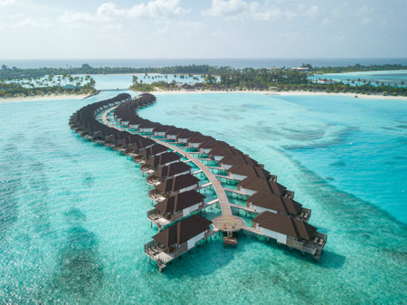 Watervillas in Maldives. Aerial photo of Luxury villas in Maldives.のeditorial素材