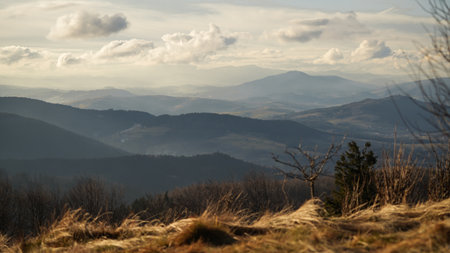View of distant mountain peaks.の写真素材