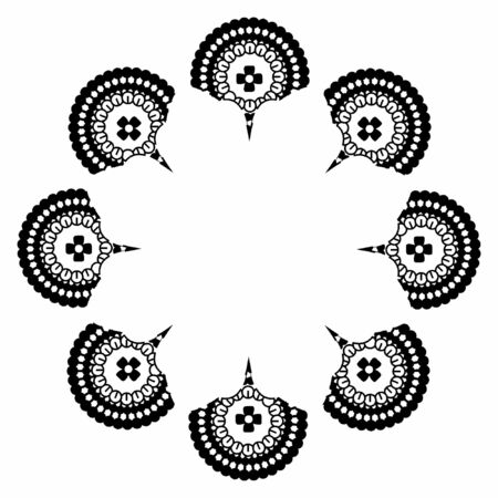 Beautiful mandala with black circles and geometric lines forming the silhouette of a white flowerのイラスト素材