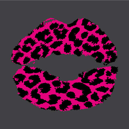 Design for a shirt of a pink leopard print lips on blue backgroundのイラスト素材