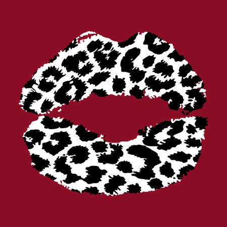 Design for a shirt of a pink leopard print lips on blue backgroundのイラスト素材