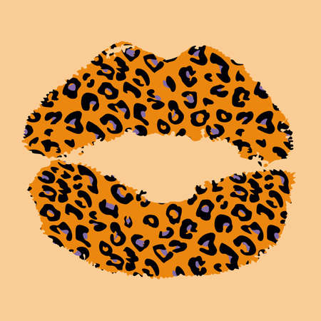 Design for a shirt of a pink leopard print lips on blue backgroundのイラスト素材
