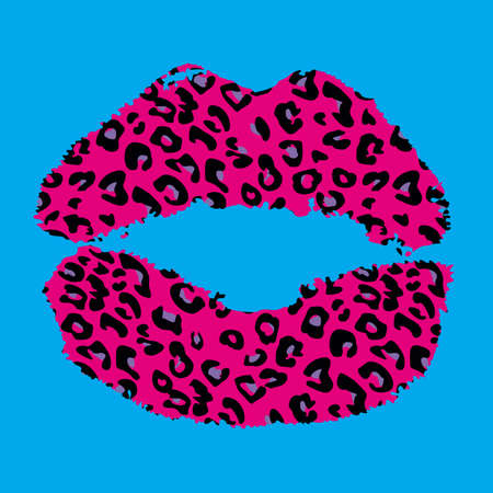Design for a shirt of a pink leopard print lips on blue backgroundのイラスト素材