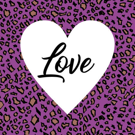 romantic animal print design with a white heart in the middle and the word loveのイラスト素材