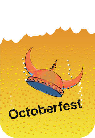 oktoberfest - poster design for a viking helmet falling into beer with bubblesのイラスト素材