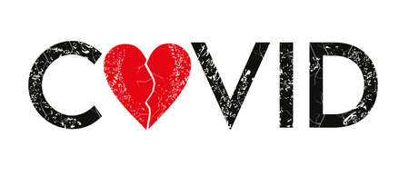 Covid - Word mixed with vector heart instead of letter 0. Typographic semanticization for t-shirt or poster designs.のイラスト素材