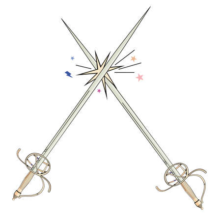 Vector illustration of two swords clashing isolated on white. Ideal design for chivalry and...