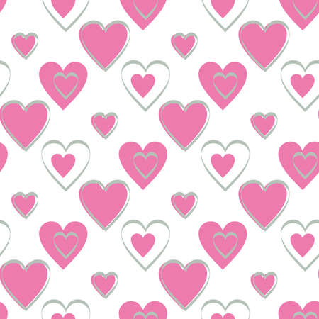 Continuous design of pink hearts on white background. Pattern Seamless for Valentine's Day