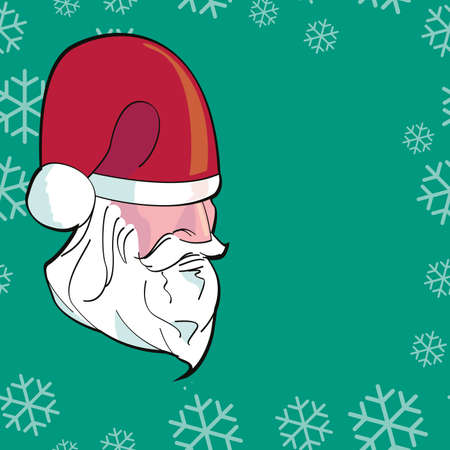 Vector illustration of Santa Claus with white beard and red cap on green background. Christmas character design for cartoon.のイラスト素材